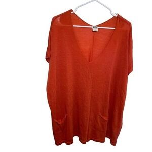 Vero Moda Womens Sz Small Inez Oversized Blouse Pink Orange Pockets Short Sleeve